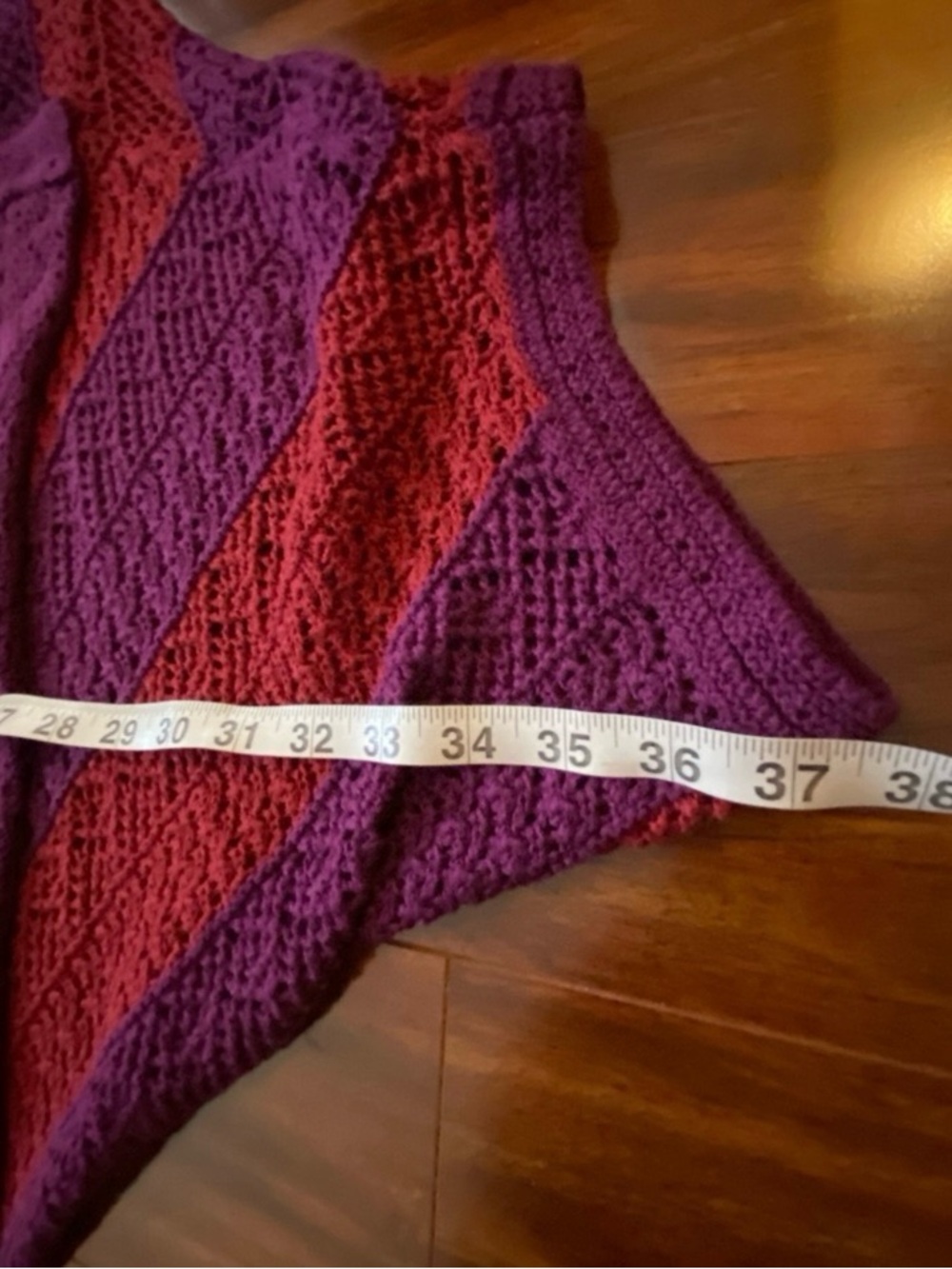 Retro Route 66 Cotton Open-Front Crochet Shrug Poncho in Purple and Red - Picture 8 of 8
